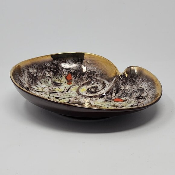 MCM Ashtray Bowl Organic Kidney Shell Conch Shape Orange Brown 11.25" VTG - Picture 3 of 10